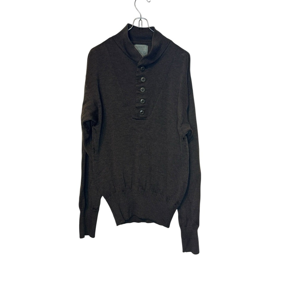 Military Vtg. Sweater 1/4 Button Wool Stretch Pullover Long Sleeve Green‎ Large